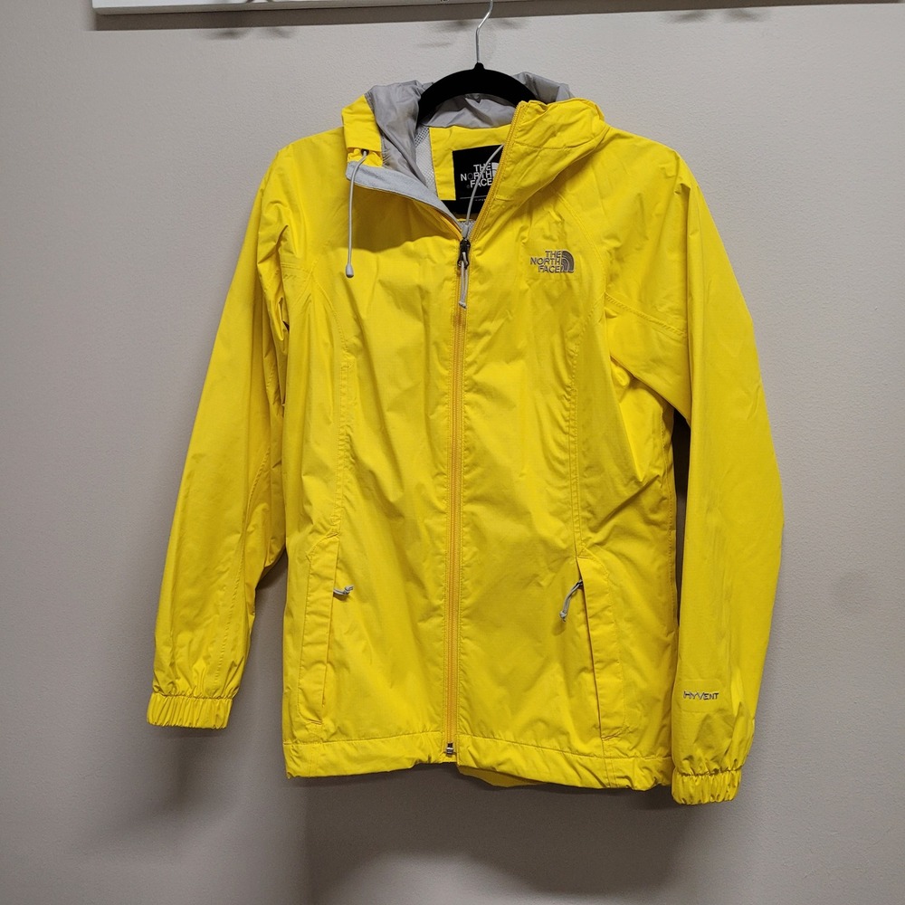 The North Face HyVent Rain Jacket Womens XS Yellow Waterproof Hooded Shell